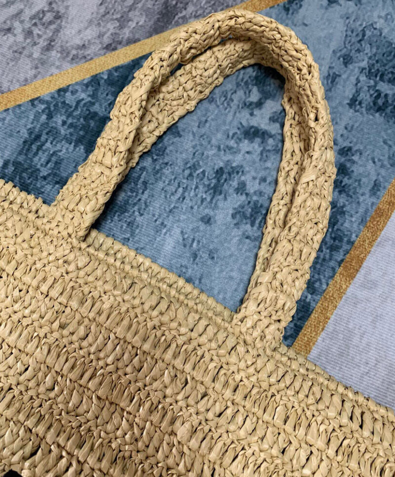 Saint Laurent Rive Gauche Supple Tote Bag In Raffia Crochet Apricot